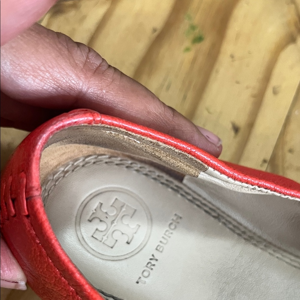 TORY BURCH Allie Napa Leather Ballet Flats in Samba Coral Red - Picture 7 of 8